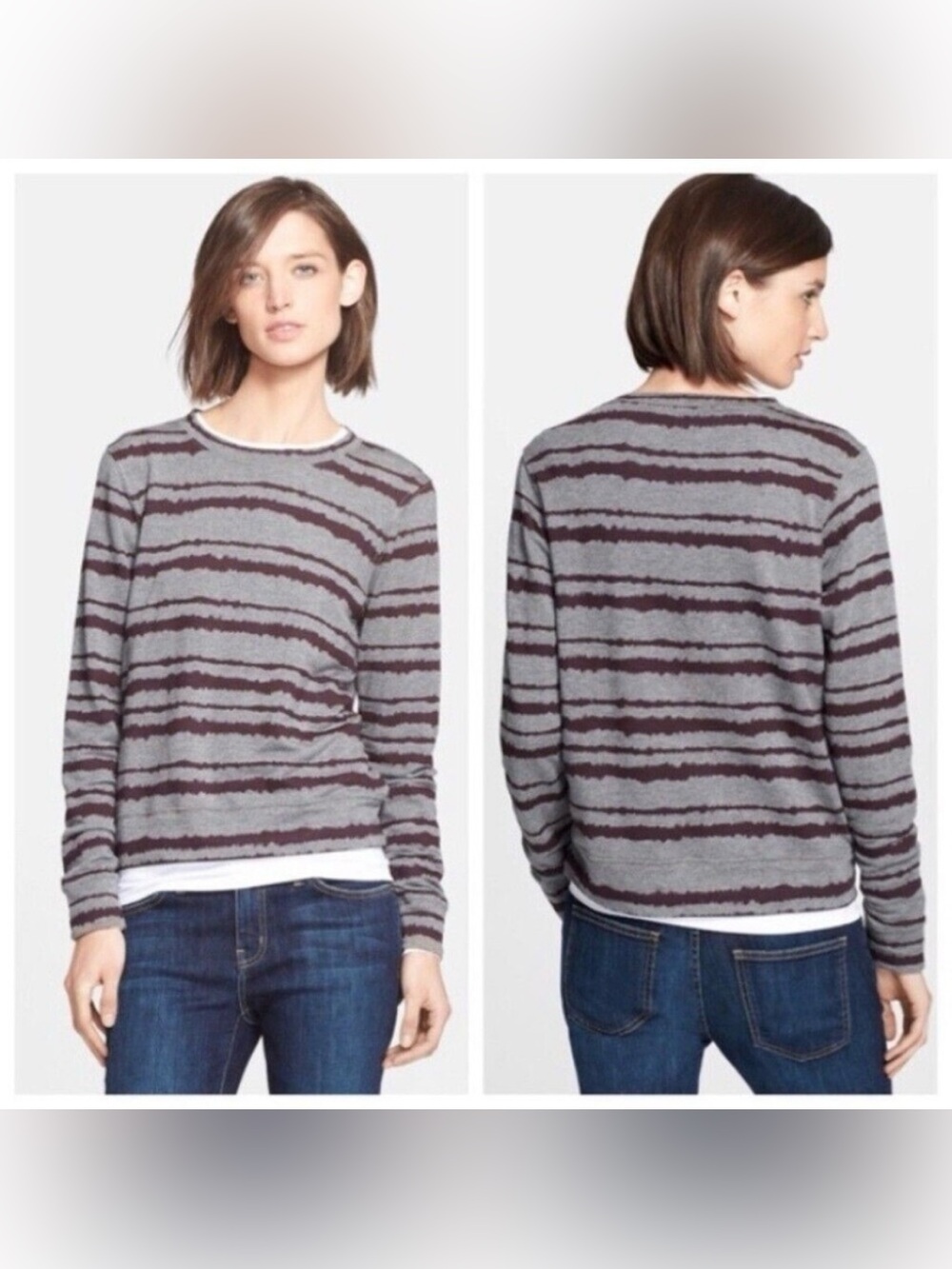 ALC Conlo Gray Burgundy Stripe Crewneck Sweatshirt Pullover French Terry Size XS
